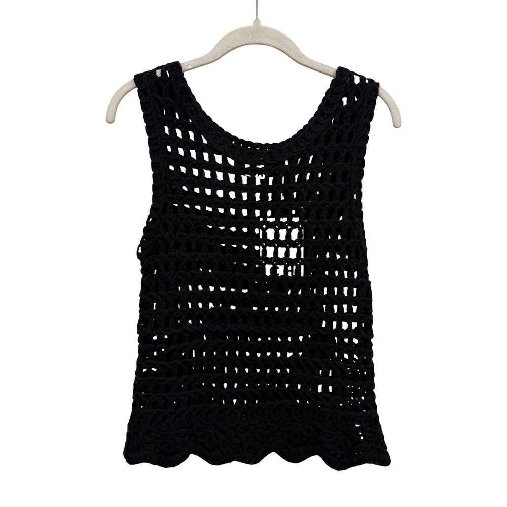 ICHI Ihanpers TO2 Black Crochet‎ Tank Top Open Knit Cotton Sleeveless Small